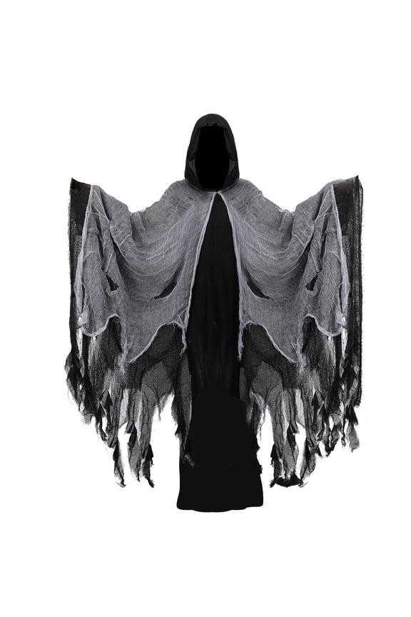 Halloween Adult Costume Ghost Hooded Robe, Witch Costume Hooded Cape, Renaissance Wizard Death God Robe PropsOne size