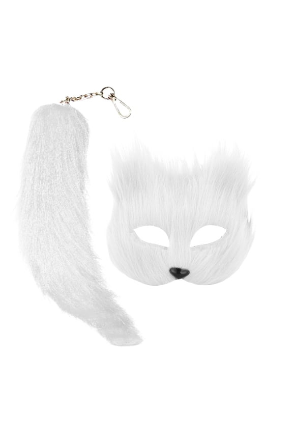 Halloween Adult Face Guard Black Animal Face Guard Makeup Dance Men And Women Half Face Simulation With Cute Tail Keychain