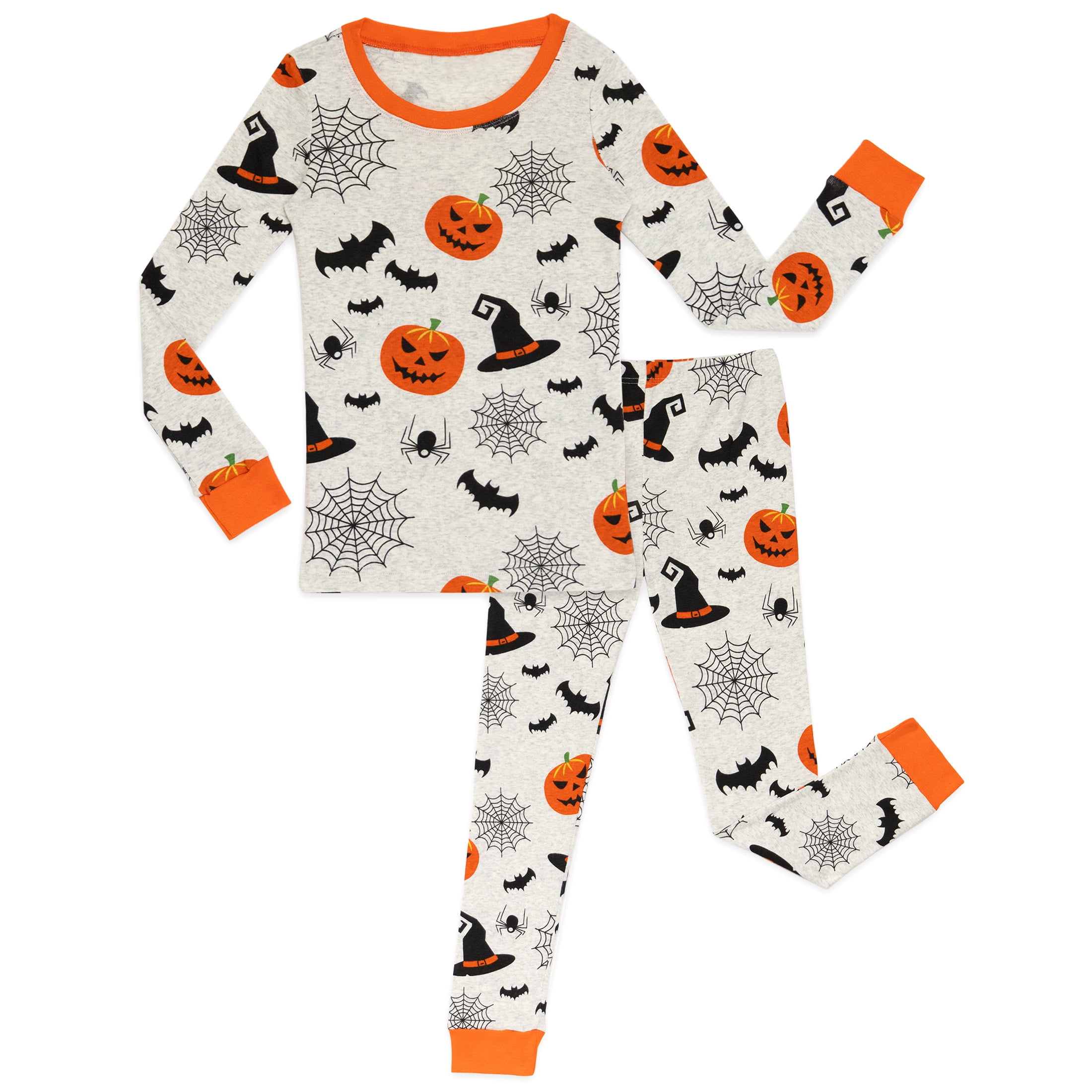 NIPAXO Halloween Boys Pajamas Set,Soft Cotton Long Sleeve Pumpkin Bat Print Ribbed Sleepwear Kids (Grey)