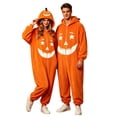 thumbnail image 1 of Halloween Adult Onesies Pumpkin Pajamas for Women Men Hooded Long Sleeve Flannel Loungewear Stretchy One Piece Jumpsuits Cozy Home Loungewear, 1 of 5