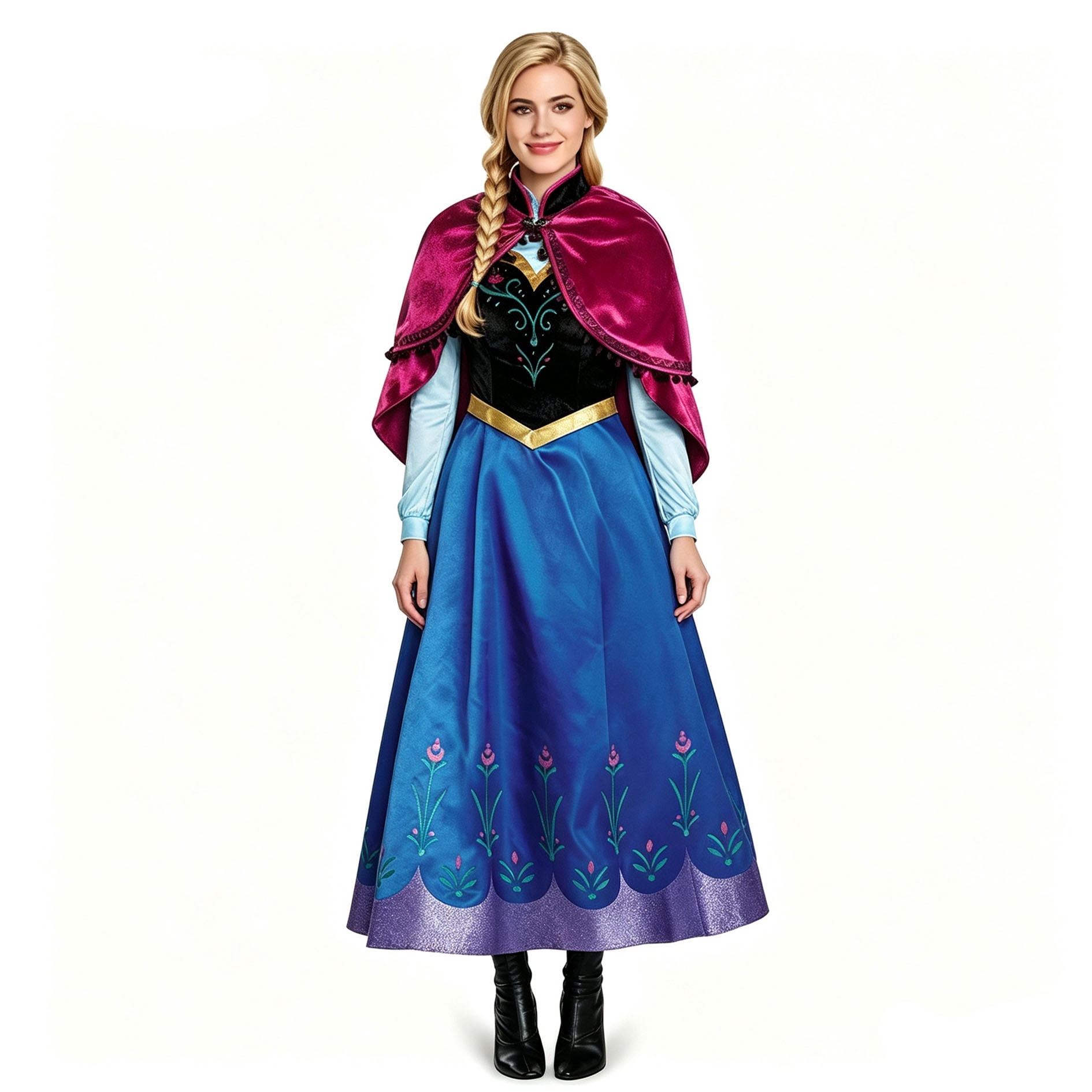 Halloween Adult Princess Anna Dress Costume with Cape Birthday Cosplay Dress up