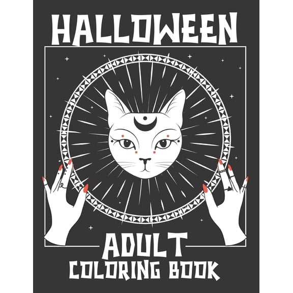 Halloween Adult coloring book: Awesome design 50+ spooky coloring pages filled with monsters, witches, pumpkin, haunted house cats snack and more for hours of fun and relaxation Black and white cover