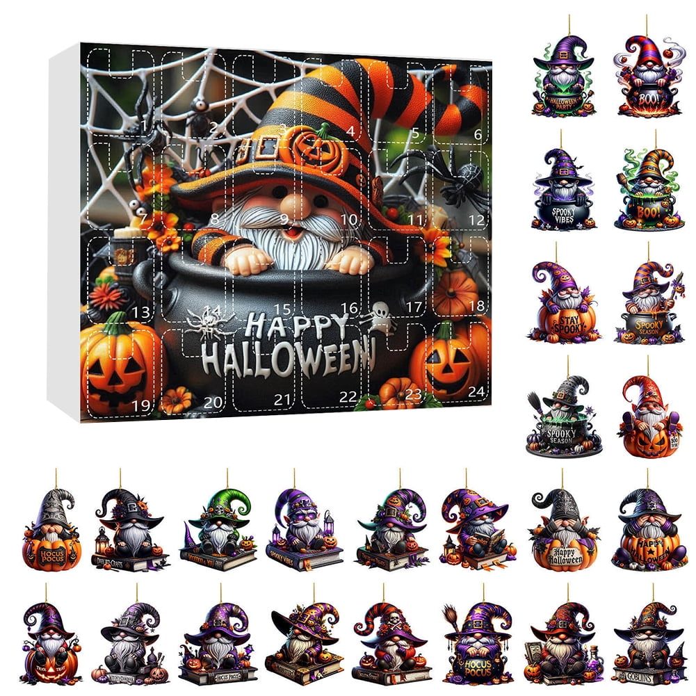 Halloween Advent 24 Days Gnome 2D Acrylic Hang Tags Countdown Calendar ...