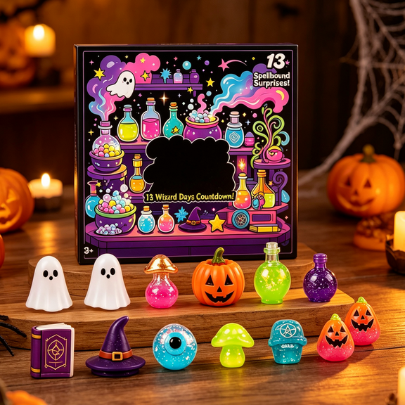 Halloween Advent Calendar, 13 Wizard Days Halloween Countdown Calendar with Slow Rise Squishy Toys, Countdown Blind Box Gift for Halloween Party Favors