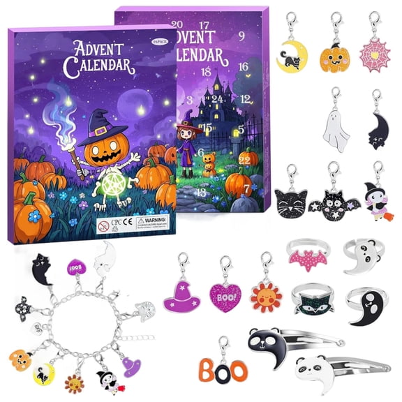 Halloween Advent Calendar 2 Pack Diy Charm Bracelet Jewelry Making Kit Kids Halloween Countdown Calendar Gift Set for Girls Party Favors