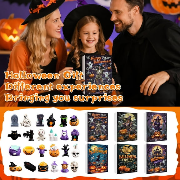 Halloween Advent Calendar 2025, A 24-Day Countdown to Halloween with Surprise Resin Ornaments, Spooky Blind Box with Collectible 3D Figures & Acrylic Pendants.E