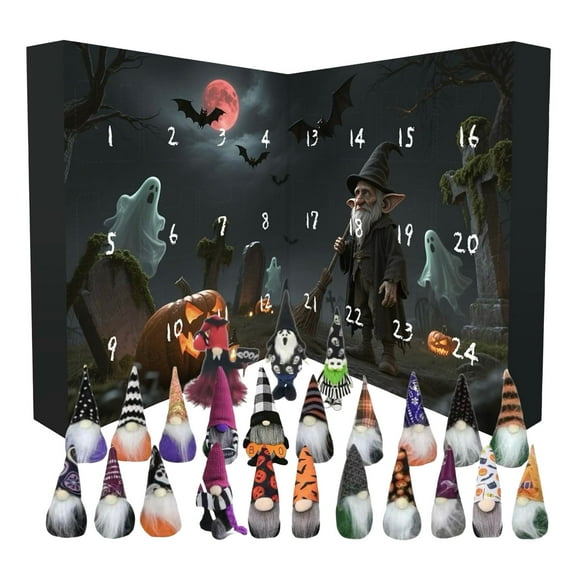 Halloween Advent Calendar 2025, 24-Day Halloween Countdown Calendar with Collectible Doll Halloween Figures, Ornaments Decorations Gifts with 24 Gnomes Doll [All Doll] C