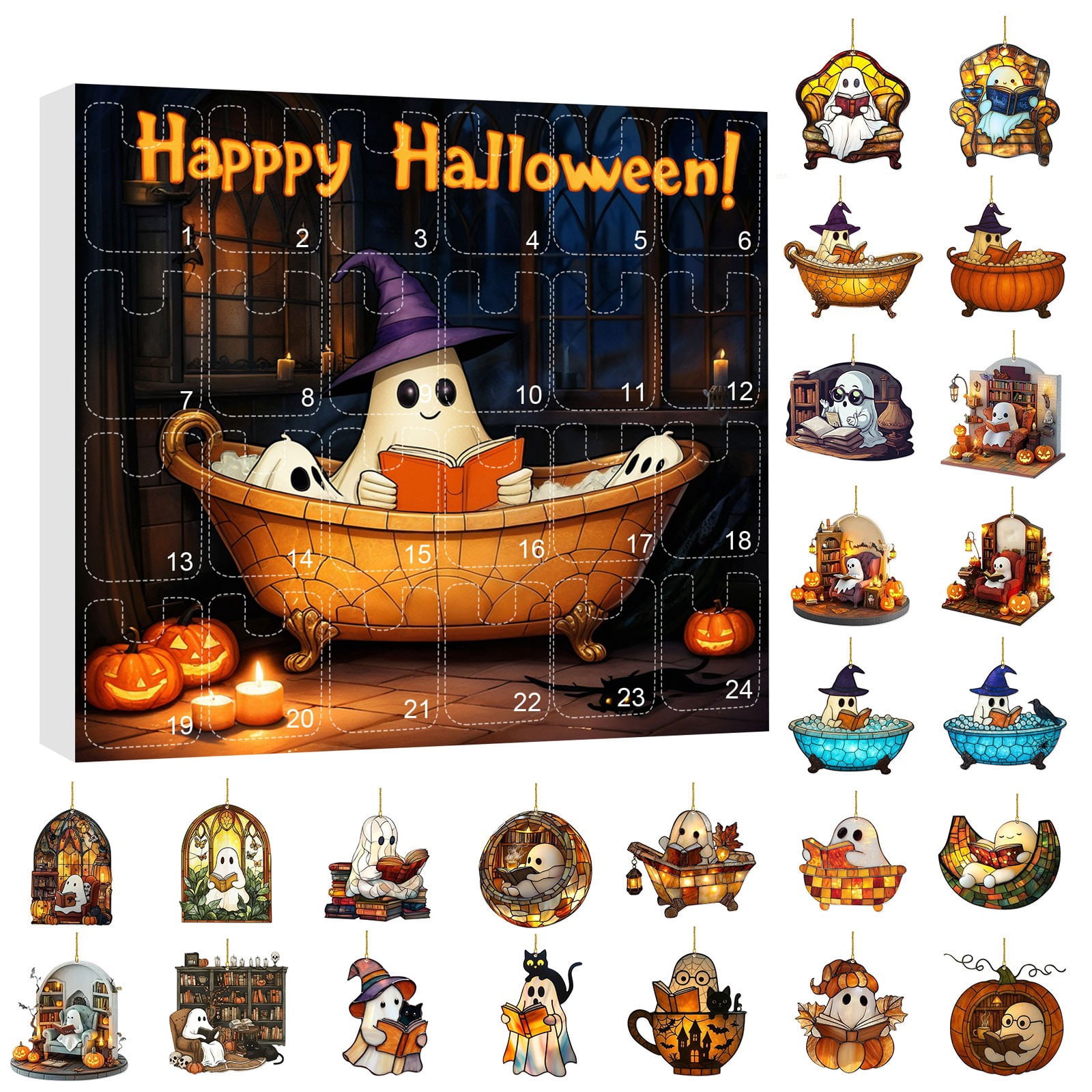 Halloween Advent Calendar 2025 | Acrylic Bubble Hanging Reading Ghost ...