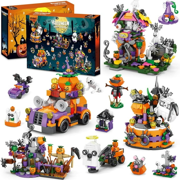 Halloween Advent Calendar 2025 for Adult Kids 31 Days Halloween Countdown Gifts with 6 in 1 Building Blocks, Fun Spooky Gifts for Family Friends