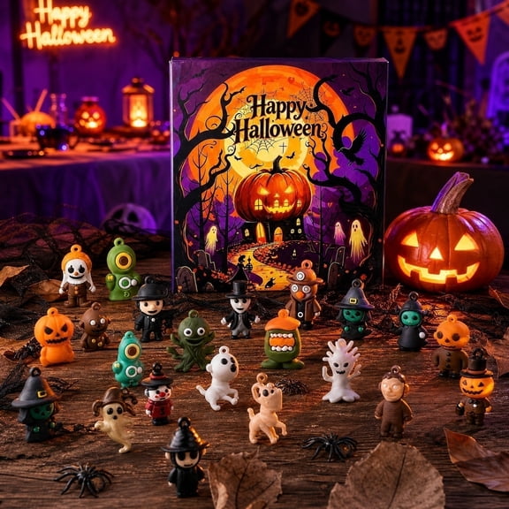 Halloween Advent Calendar 2026, 24 Day Countdown Silicone Keychain Box, Spooky Horror Figures Collectible Set for Home Gift