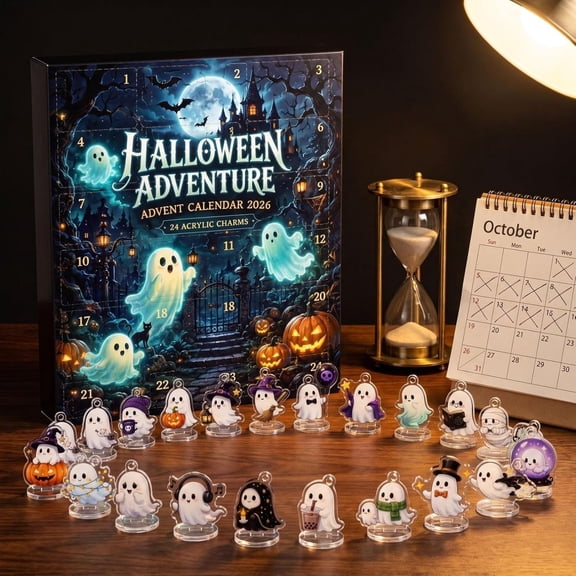 Halloween Advent Calendar 2026, 24 Day Ghost Countdown Calendar with 24 Collectible Gifts, Halloween Countdown for Kids Boys Girls Toddlers, Boo Basket Stuffers, Party Favors(A)