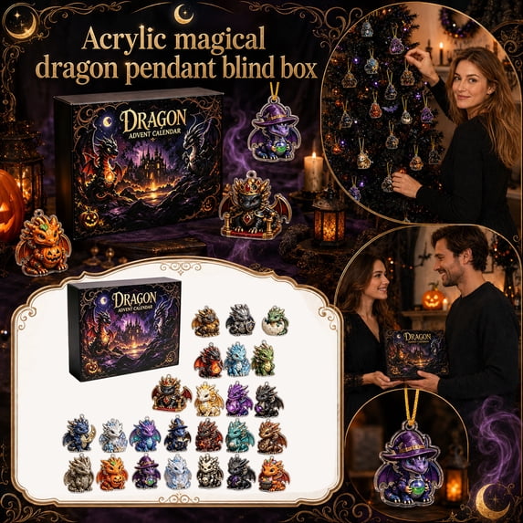Halloween Advent Calendar 2026, 24 Day Halloween Countdown Box (Dragon) for Adults, with 2D Flat Acrylic Ornament Set, Spooky Hanging Charms for Home Party Table Decor, Christmas Tree Ornment Decor