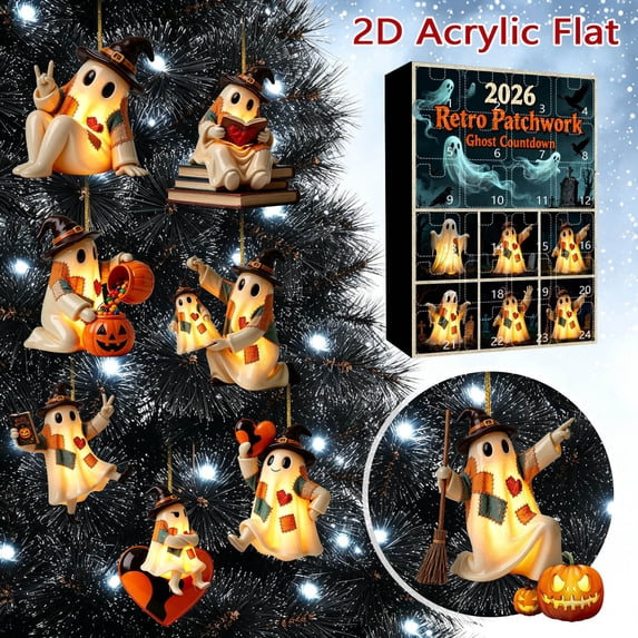 Halloween Advent Calendar 2026, 24 Day Halloween Ghost Countdown Calendar with 24 Collectible Gifts for Boys Girls Boo Basket Stuffers Party Favors