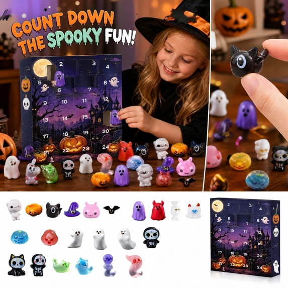 Halloween Advent Calendar 2026, 24‑Day Spooky Countdown Mystery Blind Box with 24 Unique 3D Ghost Resin Figurines, Festive Collectible Pieces for Tabletop Home Decoration