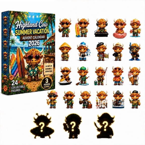 Halloween Advent Calendar 2026, 24 Days Little Highland Cow Collectible Figures, Includes Three Hidden Lightbox Models, Gift Set of 24