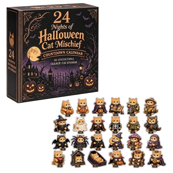 Halloween Advent Calendar 2026, 24 Nights Cat Mischief Countdown Calendar with Kitten Acrylic Ornaments Blind Box, Spooky Decor for Cat Admirers