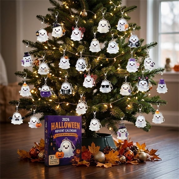 Halloween Advent Calendar 2026, 31‑Day Countdown Box with Cute Ghost Acrylic Keychains, Spooky Pendants for Halloween Party Favors, Bag Fillers, Desk Tree Home Holiday Decor