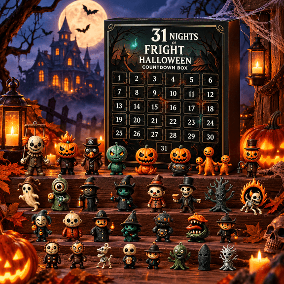 Halloween Advent Calendar 2026 – 31 Days Countdown Calendar with 31 Mini Spooky Figurines, Surprise Blind Box for Kids & Adults, Halloween Decorations, Party Favors & Gifts