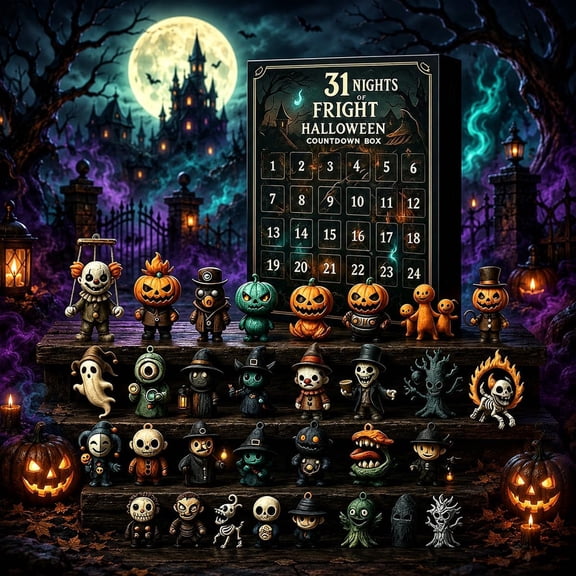 Halloween Advent Calendar 2026, 31 Days Halloween Countdown Calendar with 31 Mini Figurines, Countdown Box for Home Party Favors Holiday Gift, 7 Day