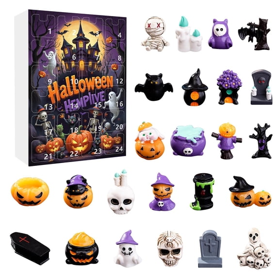 Halloween Advent Calendar 24 Day Countdown, Mini Halloween Figurines, Spooky Halloween Decor, Halloween Toys for Student, Halloween Party Favors for Student, Indoor Home