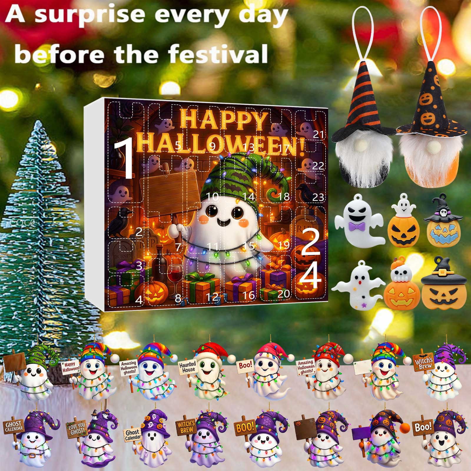 Halloween Advent Calendar 24 Days Countdown with Cute Ghost Figurines ...