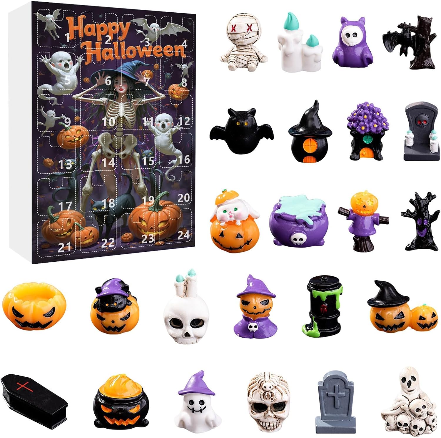 Halloween Advent Calendar 24,Resin Advent Gift Box with Spooky Figures ...