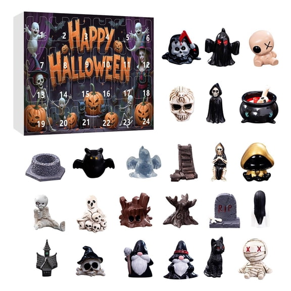 Halloween Advent Calendar 24PC Surprise Blind Box Toy 3D Pumpkin Gnome Figure Collectible Gift