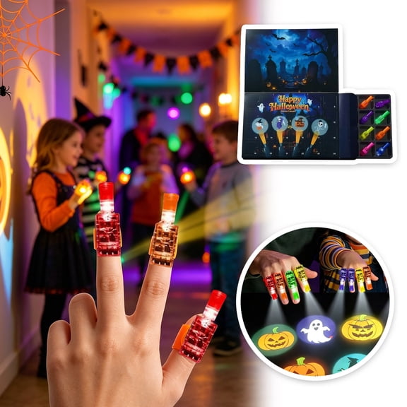 Halloween Advent Calendar with Finger Projector Lights, 24 Days Countdown Advent Box with Spooky Pumpkin Ghost Bat Projection Flashlights, Kids Halloween Party Favor Toy Gift Set