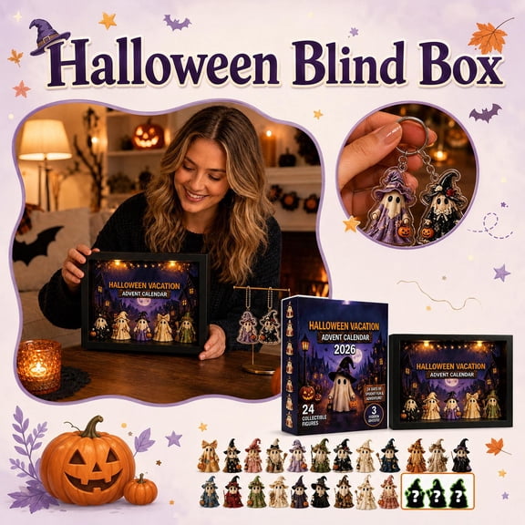 Halloween Advent Calendar, Halloween Countdown Calendar, 24 Pcs Collectible Figurines with 3 Hidden Ghost Designs, Light Up Halloween Decorations, Acrylic Framed Lighted Display