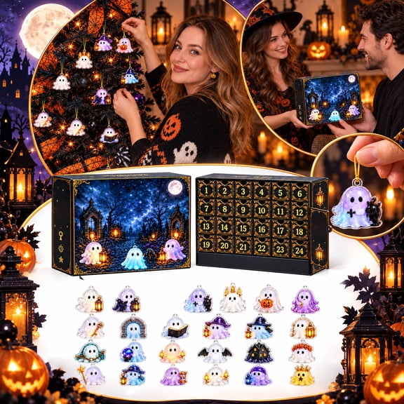 Halloween Advent Calendar , Mini Ghost Party Favors For Kids,24 Collectible Ghost Figurines Toys For Boys Girls Halloween Decorations And Dollhouse-Decor, Basket Stuffer For Kids