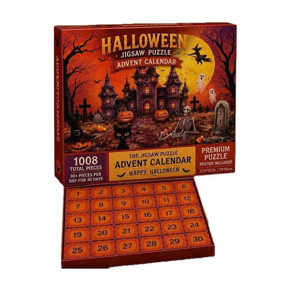 Halloween Advent Calendar Puzzle, 1008 Pieces Countdown Toy, Fun 30-Day Puzzle Experience, Gift for and Adults, Stress-Relieving Halloween Decor