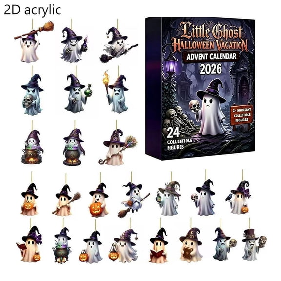 Halloween Advent Calendar with 24 Acrylic Mini Ornaments, Countdown Gift Set with Hanging Decorations