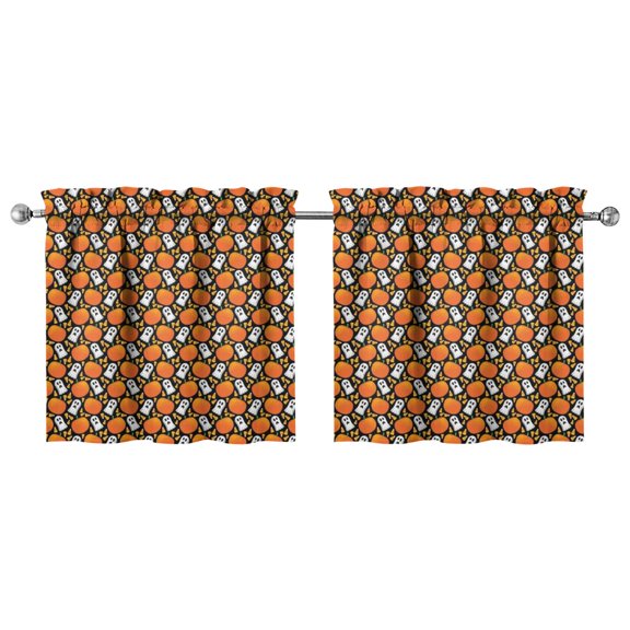 Halloween Aesthetic 2 Pack Kitchen Curtains Featuring Bat and Ghost Print, Vintage Horror Rod Pocket Curtains 27.5x24in(70x60cm) Kitchen Curtains