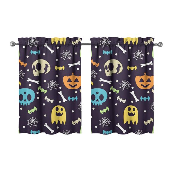 Halloween Aesthetic 2 Pack Window Treatment Panels Featuring Skeleton and Cobweb Design, Rod Pocket Tier Curtains 27.5x36in(70x90cm) Kitchen Curtains