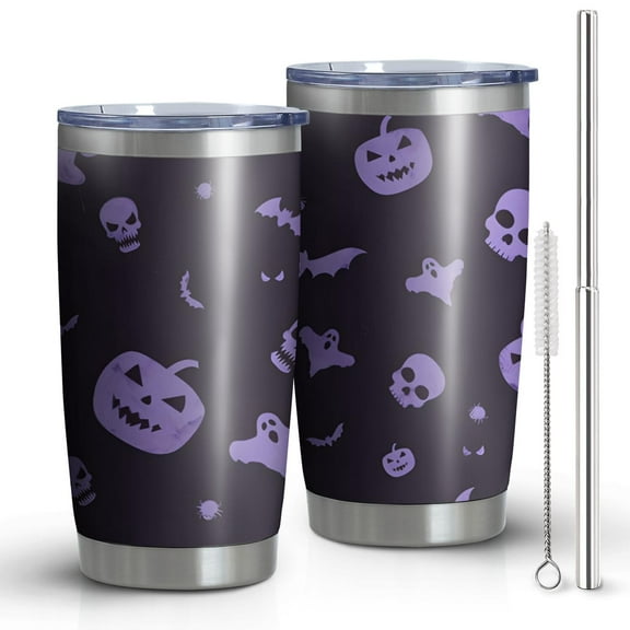 Halloween Aesthetic 20oz Insulated Cup - Ghost Spider Cobweb Artwork Stainless Steel Leakproof Tumbler for Road Trips