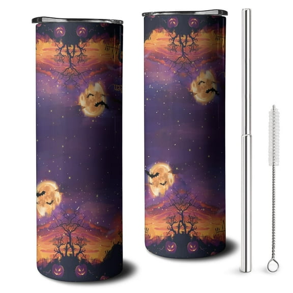 Halloween Aesthetic 20oz Skinny Tumbler - Ghost Pumpkin Stainless Steel Insulated Cup with Straw