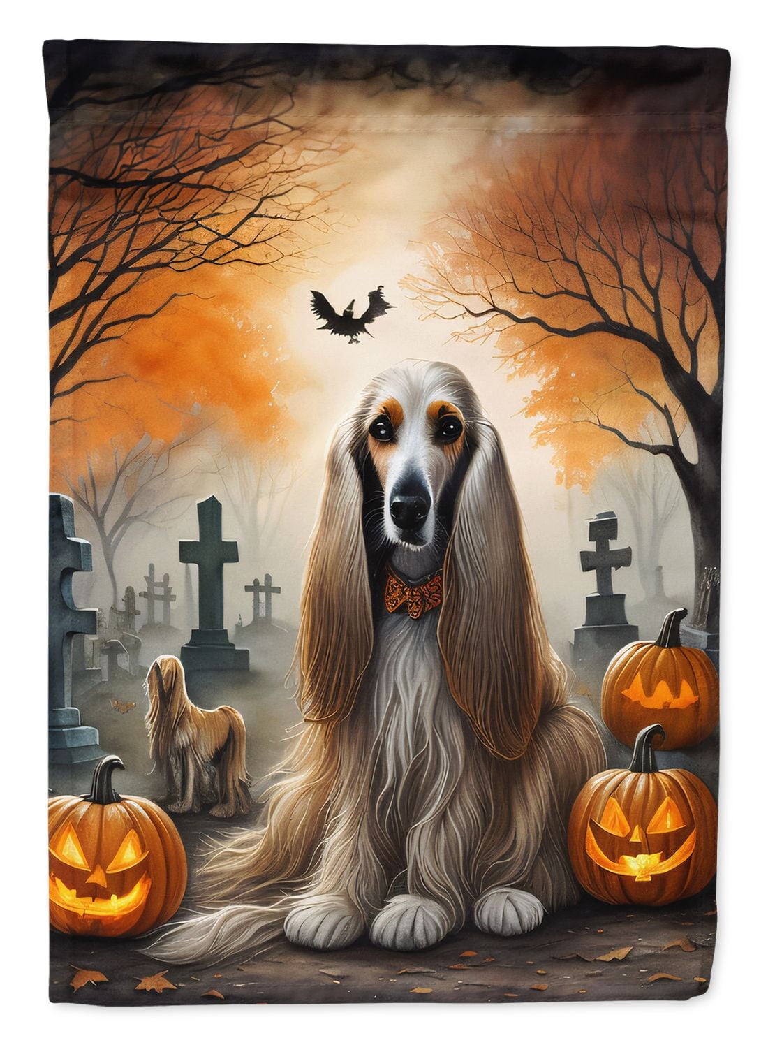 Halloween Afghan Hound Dog House Flag 28x40IN Double-Sided Polyester Decorative Sleeve Pole Flag for Outdoor Home Garden