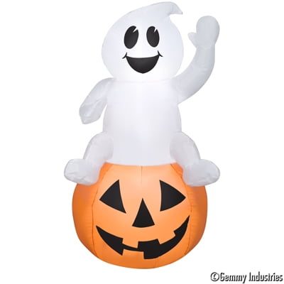 Halloween Airblown Inflatable, Cute Ghost Sitting on Pumpkin, 3.5', by ...