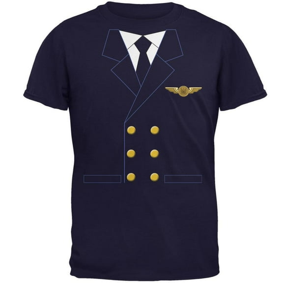 Halloween Airline Airplane Pilot Navy Adult T-Shirt - 2X-Large