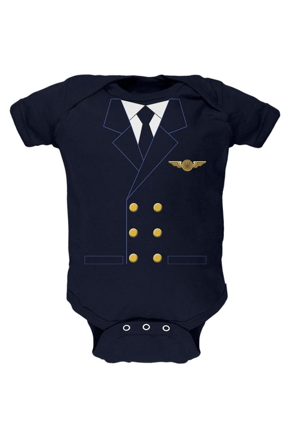 Halloween Airline Airplane Pilot Navy Soft Baby One Piece - 0-3 months
