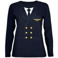 thumbnail image 1 of Halloween Airline Airplane Pilot Navy Womens Long Sleeve T-Shirt - Small, 1 of 1