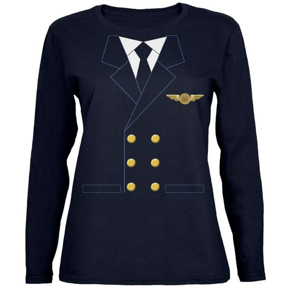 Halloween Airline Airplane Pilot Navy Womens Long Sleeve T-Shirt - Small