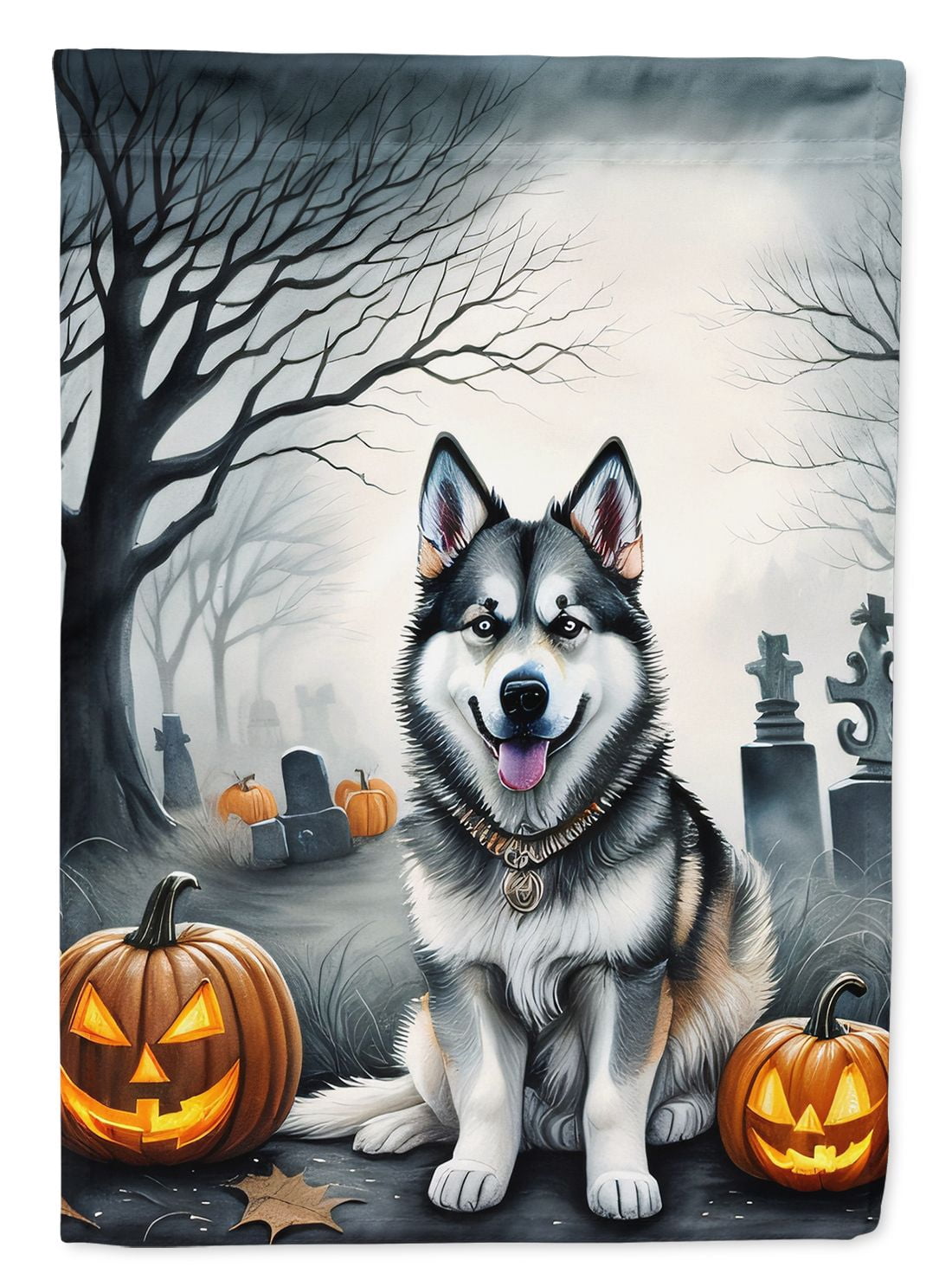 Halloween Alaskan Malamute Dog House Flag 28x40IN Double-Sided Polyester Decorative Sleeve Pole Flag for Outdoor Home Garden