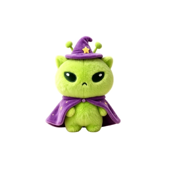 Halloween Alien Cat Plush Toys, Cute Alien Cat with Wizard Hat & Cape Stuffed Animals for Indoor Home Display, Halloween Decorations for Sofa Shelf Party and Holiday Present for Plush Toy Enthusiasts
