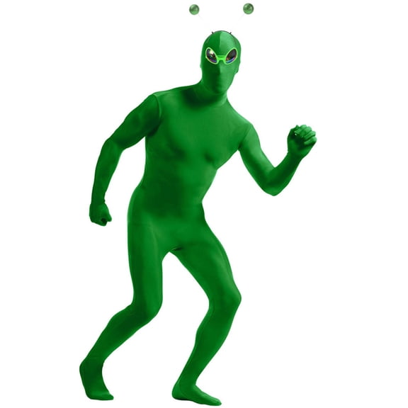 Halloween Alien Cosplay Costume with Antenna Glasses,Alien Full Bodysuit,Extraterrestrial Jumpsuit Catsuit Costume