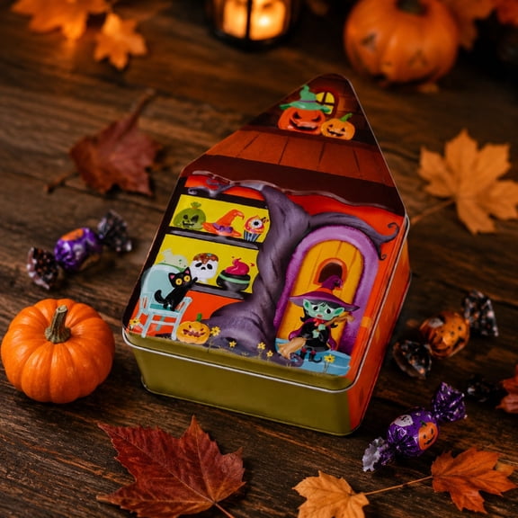 Halloween Alien House, Iron Box Storage Container, Spooky Metal Tin for Party Supplies Organization, Durable UFO Shaped Candy Holder, House Decor & Storage​, B