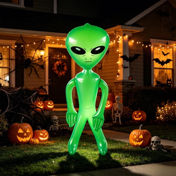 Halloween Alien Inflatable Outdoor Yard Decoration Blow Up Alien Prop, Easy Setup Weather Resistant Display, Outdoor Garden Lawn Porch Halloween Party Decor for Yard Trick Or Treat Events