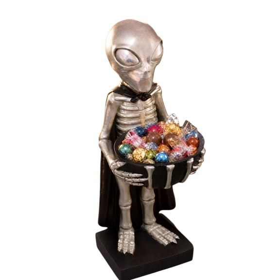 Halloween Alien Skeleton Candy Bowl, Resin Alien Skull Statue With Candy Holder, Spooky Porch Tabletop Decor For Party Trick Or Treat Display