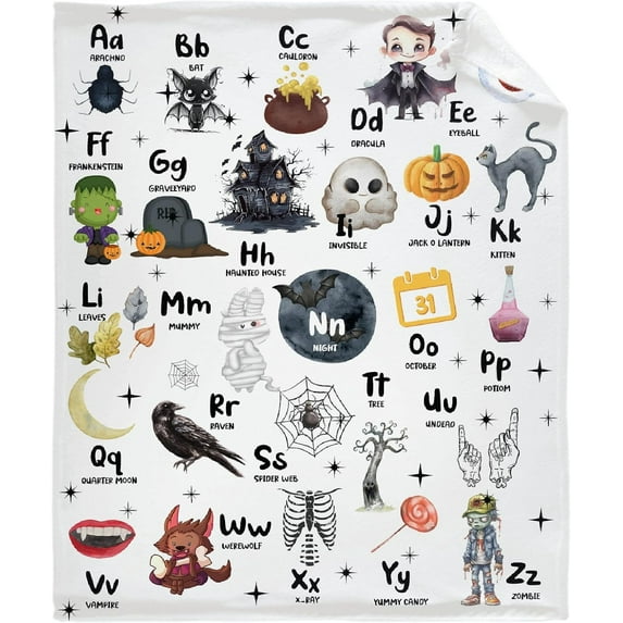 Halloween Alphabet Blanket Cozy Soft Lightweight Flannel Throw Blanket for Bed Sofa Travel All Season Large 80"x60" Adults