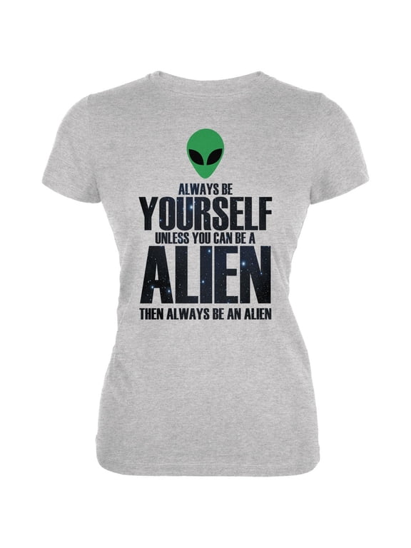 Halloween Always Be Yourself Alien Heather Grey Juniors Soft T-Shirt - 2X-Large